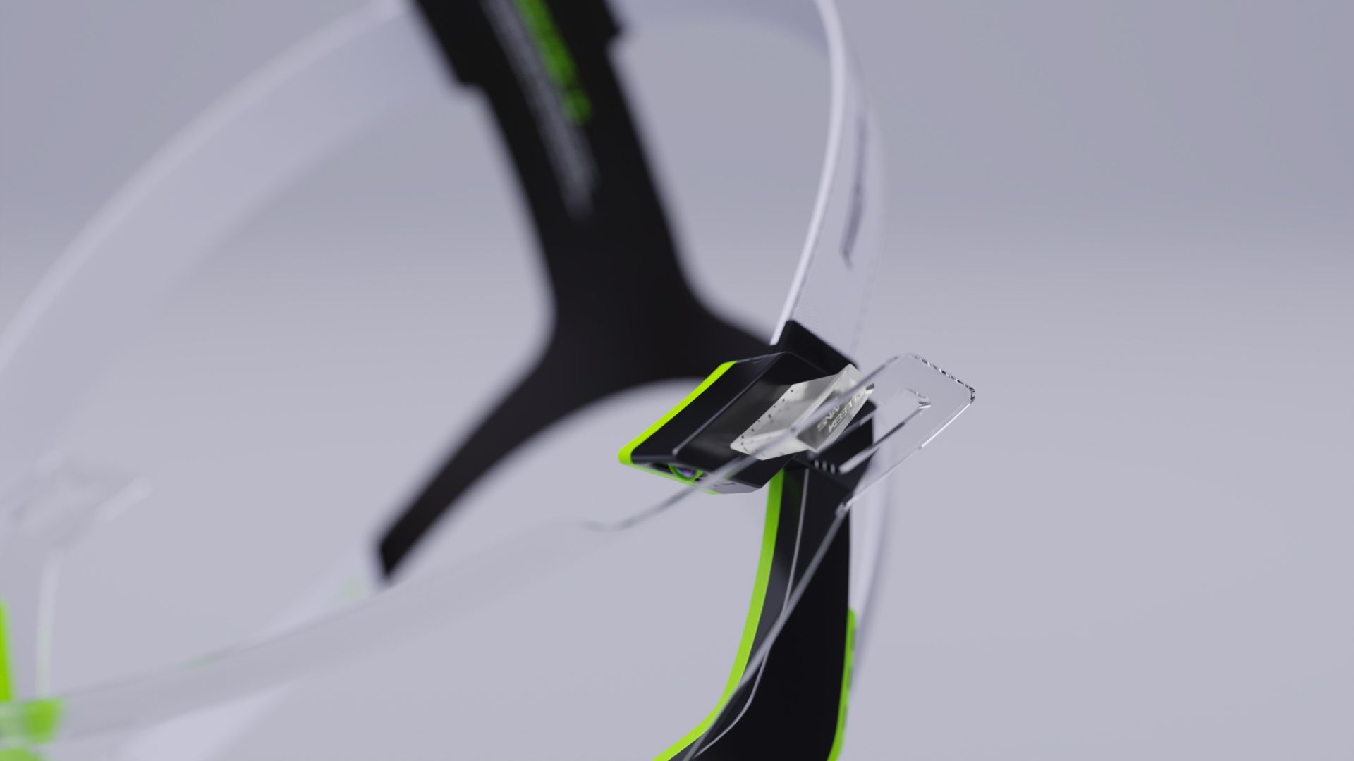 Detail of the Rayzor visor and its lens-mounting mechanism.