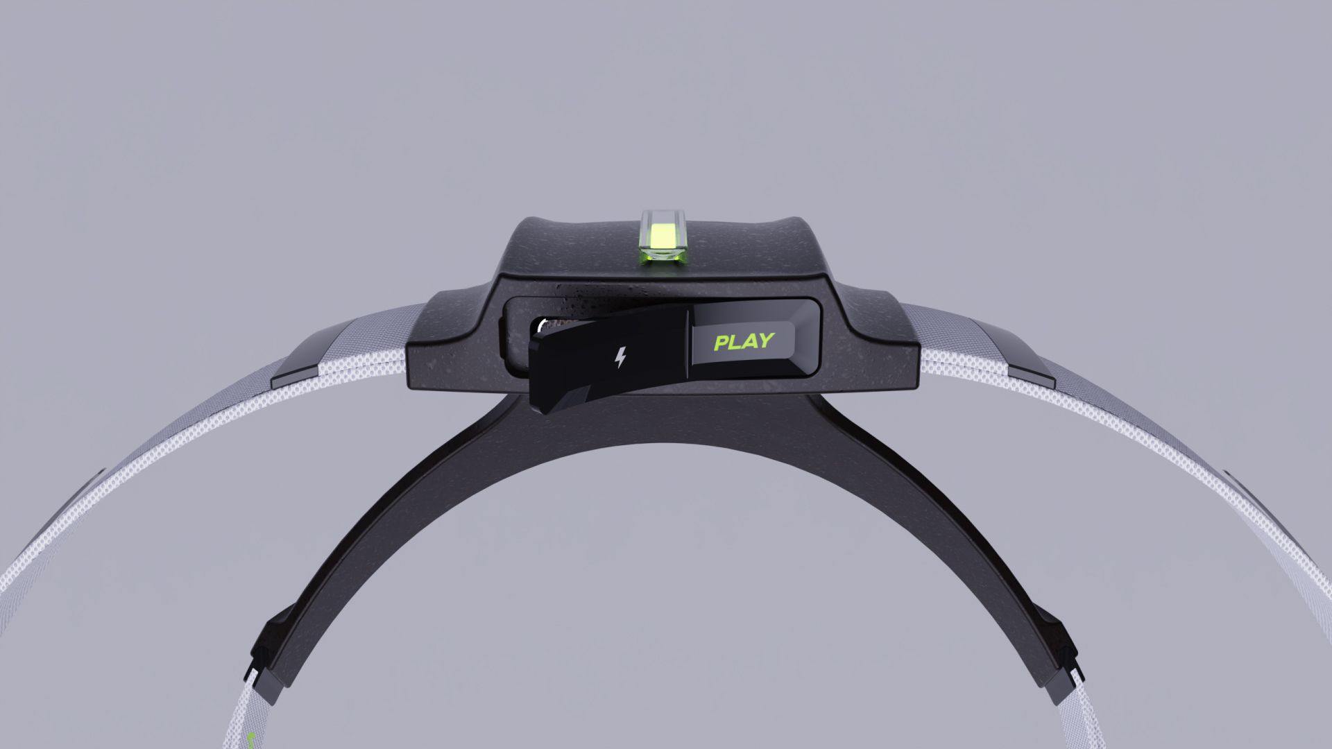 Rear view of the Rayzor head strap and the PLAY control module.